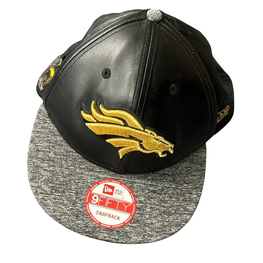 New Era 9FIFTY Denver Broncos Super Bowl 50 Snapback Hat Black Faux Leather Gold
